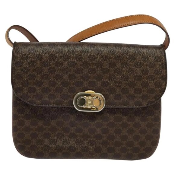 CELINE Macadam Canvas Shoulder Bag PVC Leather Brown Auth ki5395 - Picture 2 of 16